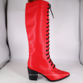 2019 Women Cowboy Knee High booties Red lace up charming A132 Ladies Woman Winter Long Boots Shoes